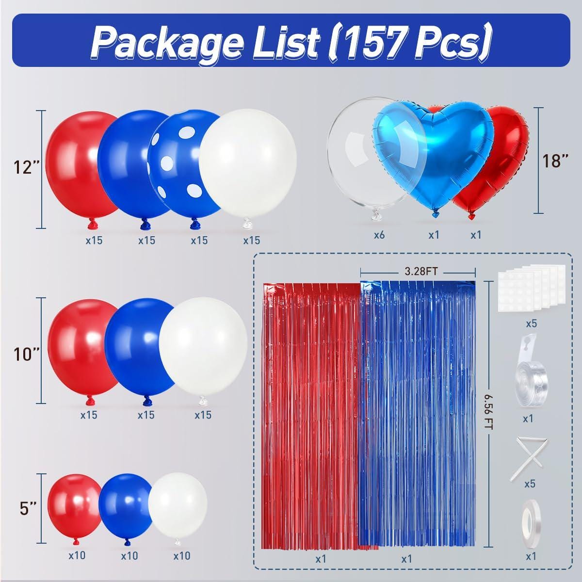 Red White Blue Balloon Garland Arch Kit Patriotic Party Decor Fringe Curtain