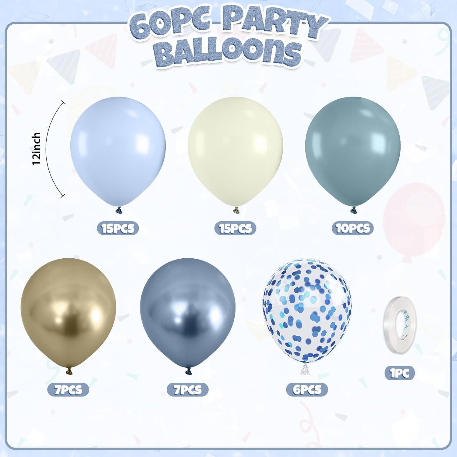 Dusty Blue Gold Balloons 60 Pcs Champagne Confetti Balloon Set Party Decor