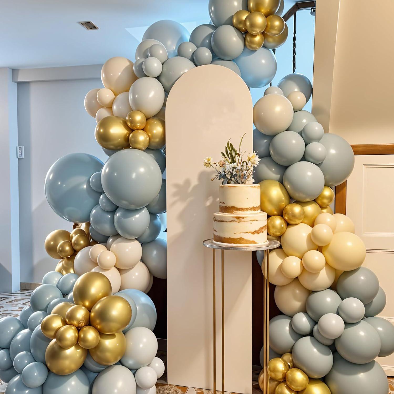 Dusty Blue Gold Balloons 60 Pcs Champagne Confetti Balloon Set Party Decor