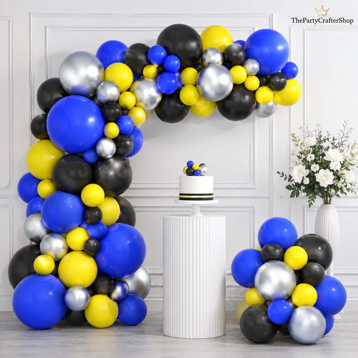 Blue Yellow Black Silver Balloon Garland Arch Kit Birthday Graduation Party Decor