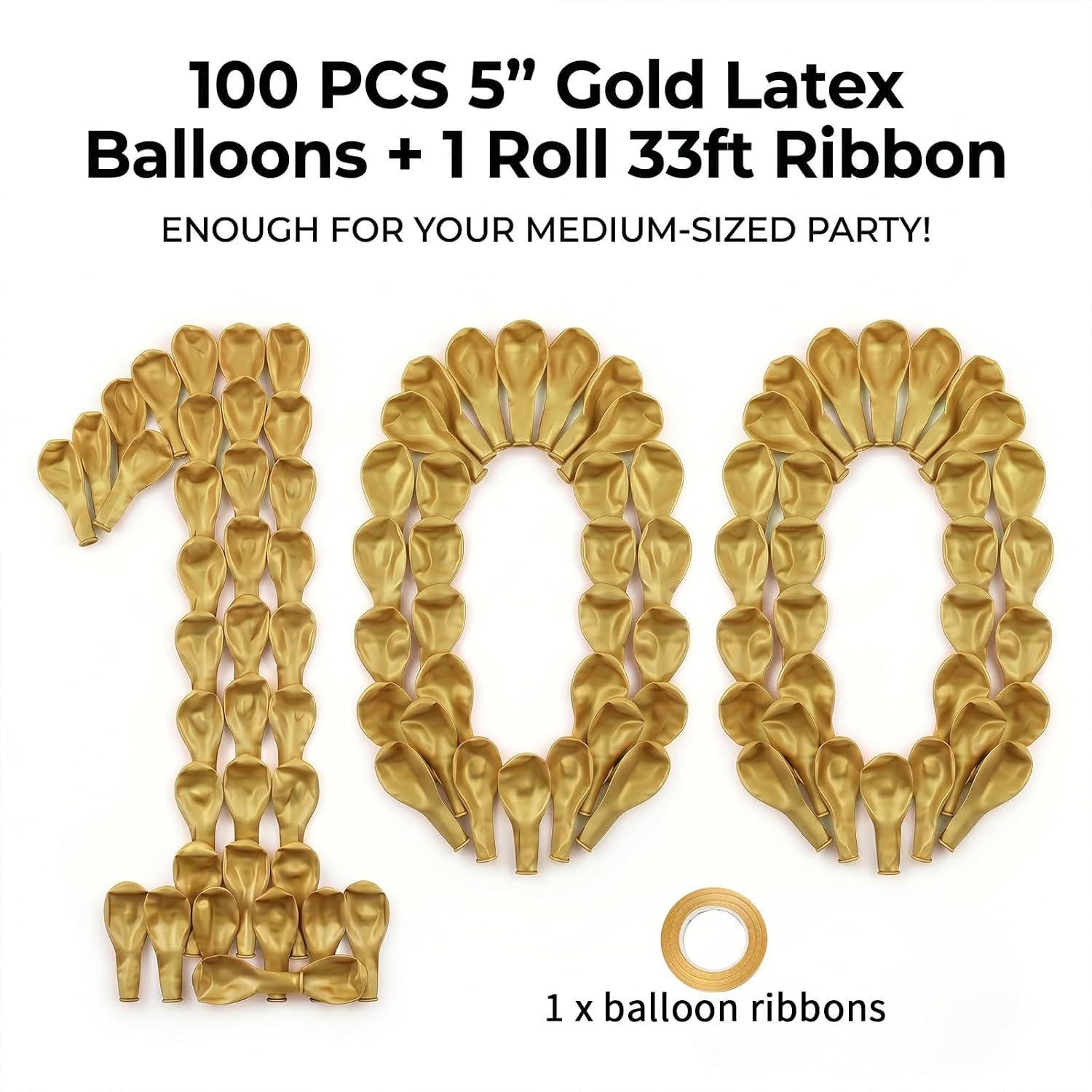 100 Pcs Metallic Gold Mini Balloons 5 Inch Chrome Latex Balloon Filler Party Decor