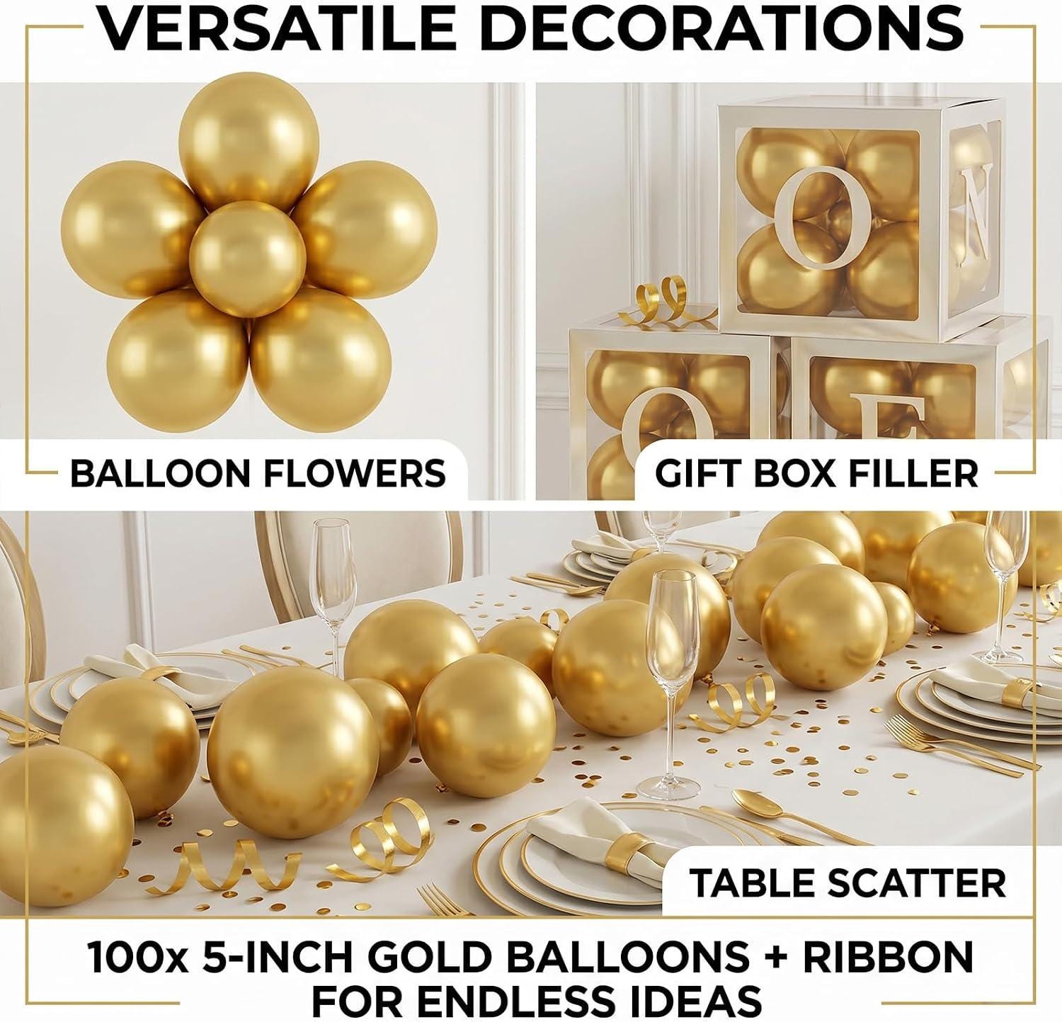 100 Pcs Metallic Gold Mini Balloons 5 Inch Chrome Latex Balloon Filler Party Decor