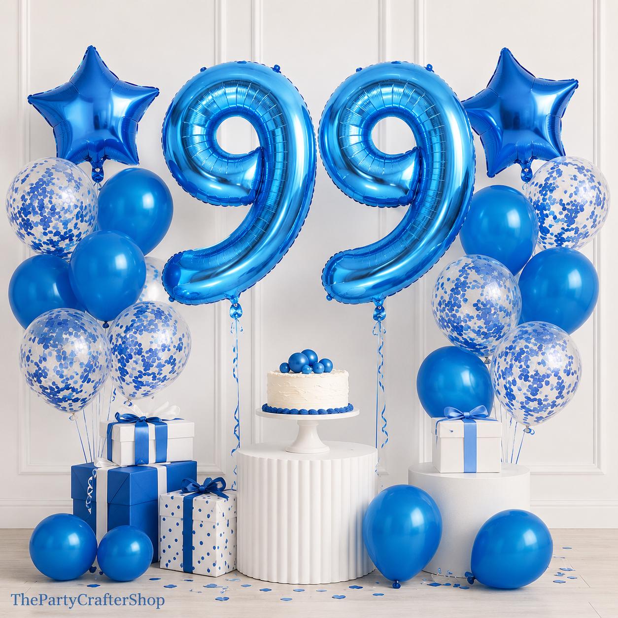 99th Birthday Number Balloons Blue Giant Foil 99 Party Decorations