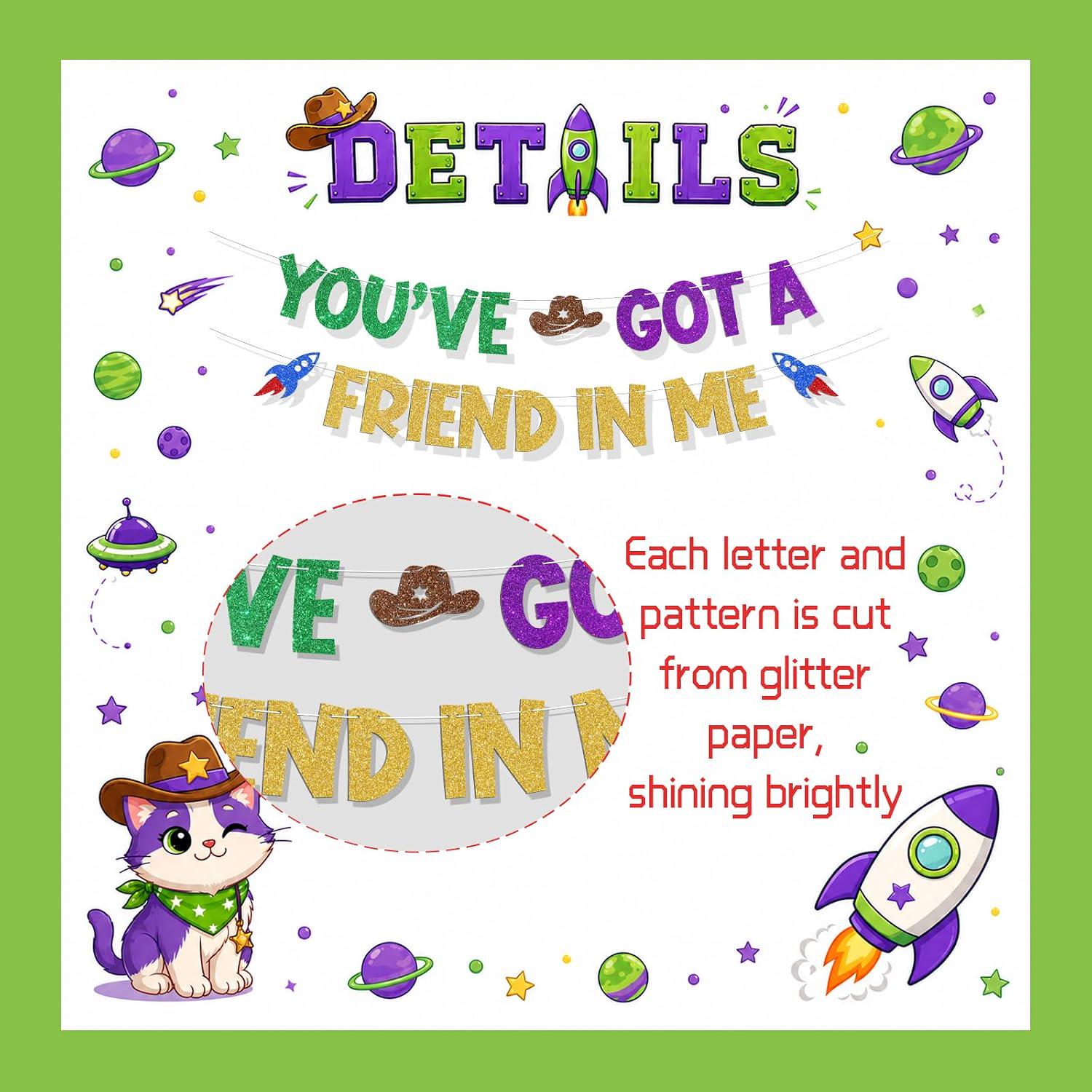 Colorful Friendship Birthday Banner Space Cowboy Rocket Backdrop Party Decorations