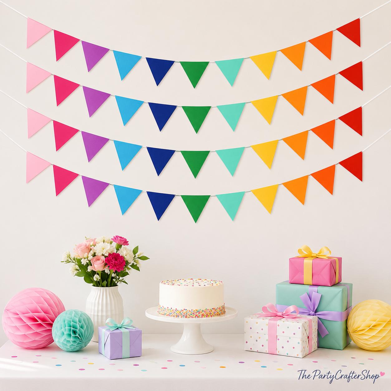 48 Pcs Rainbow Pennant Banner Colorful Triangle Bunting Flags Party Decor