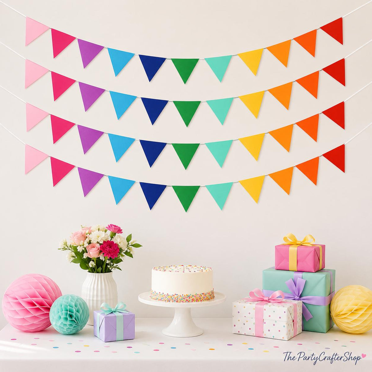48 Pcs Rainbow Pennant Banner Colorful Triangle Bunting Flags Party Decor