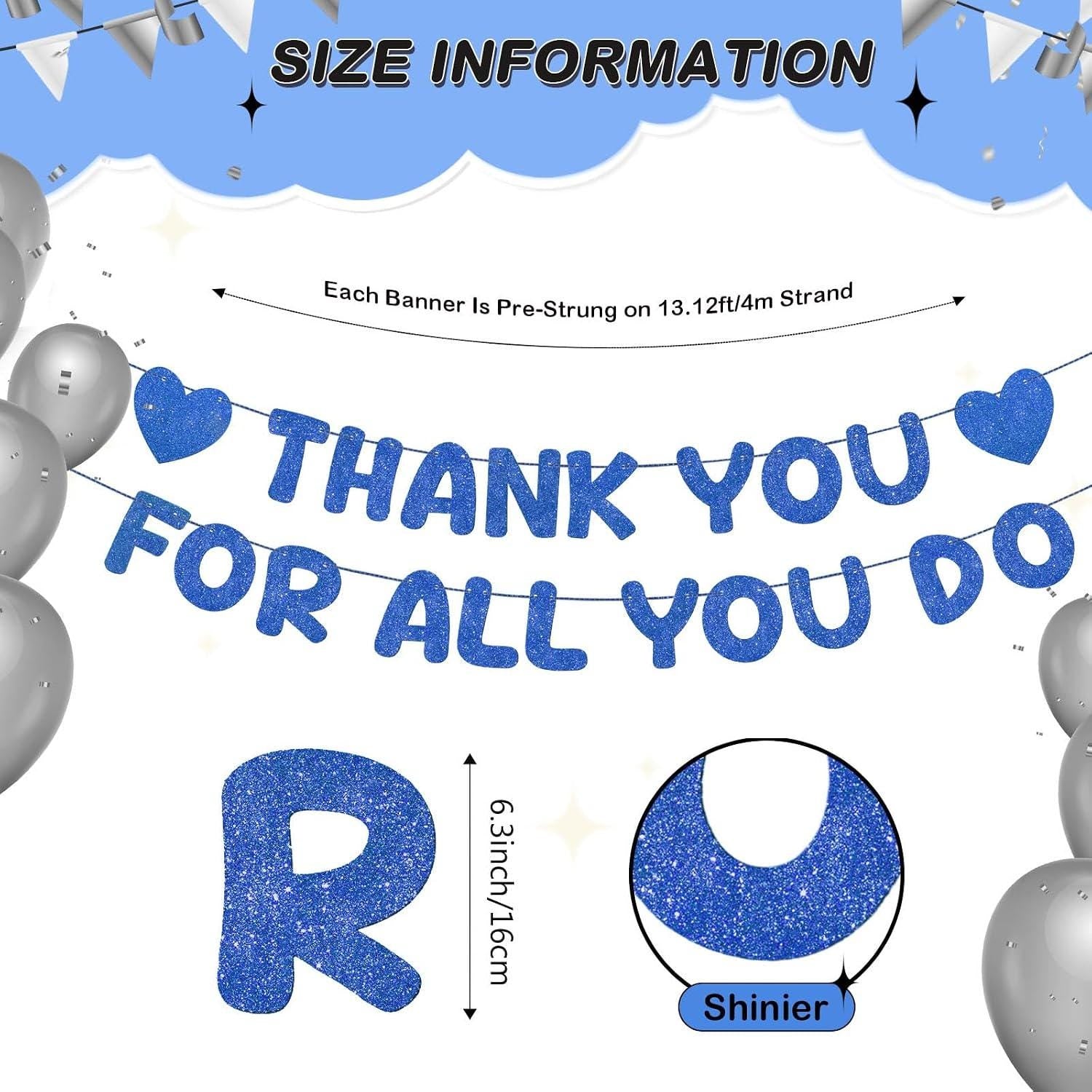 Navy Blue Thank You Banner Pre Strung Glitter Appreciation Party Decorations