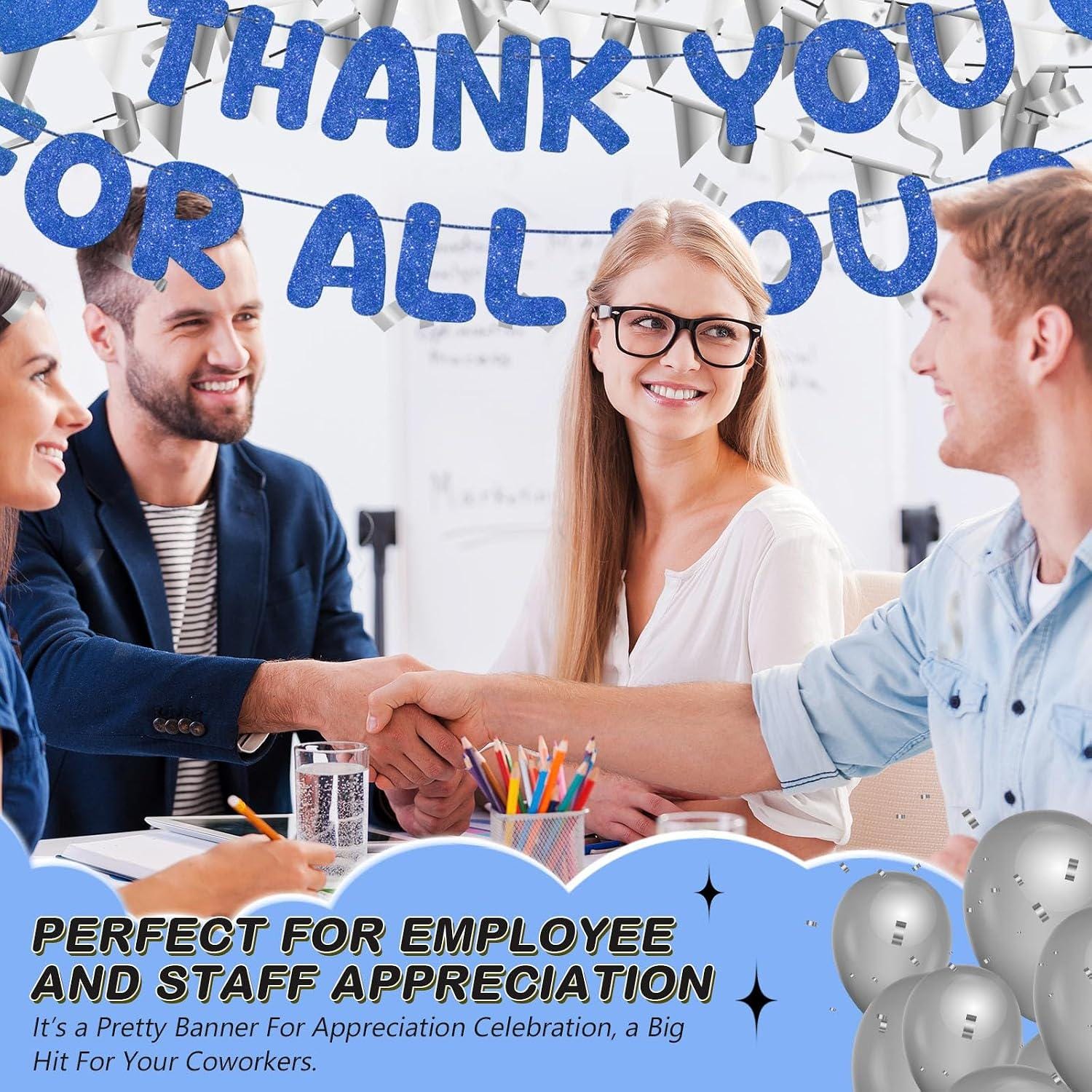 Navy Blue Thank You Banner Pre Strung Glitter Appreciation Party Decorations