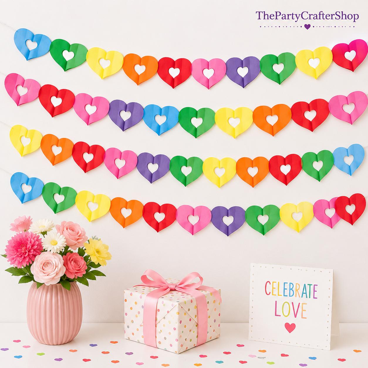 6 Pack Rainbow Heart Garland Banner 60 Ft Colorful Hanging Party Decorations