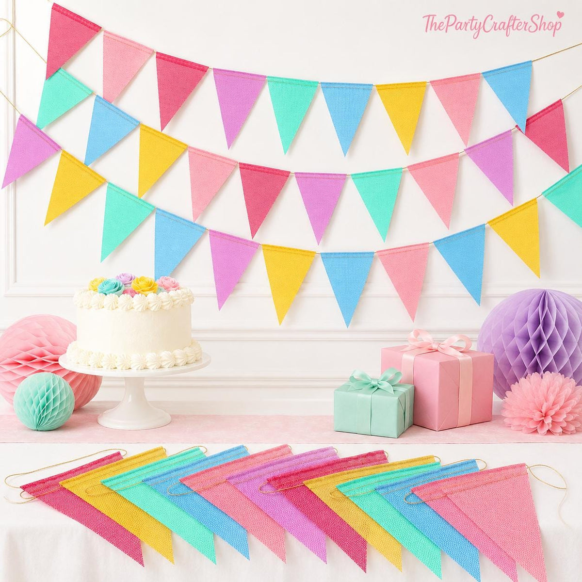 48 Pcs Rainbow Pennant Banner Flags 52 Ft Colorful Triangle Bunting Garland Party Decor