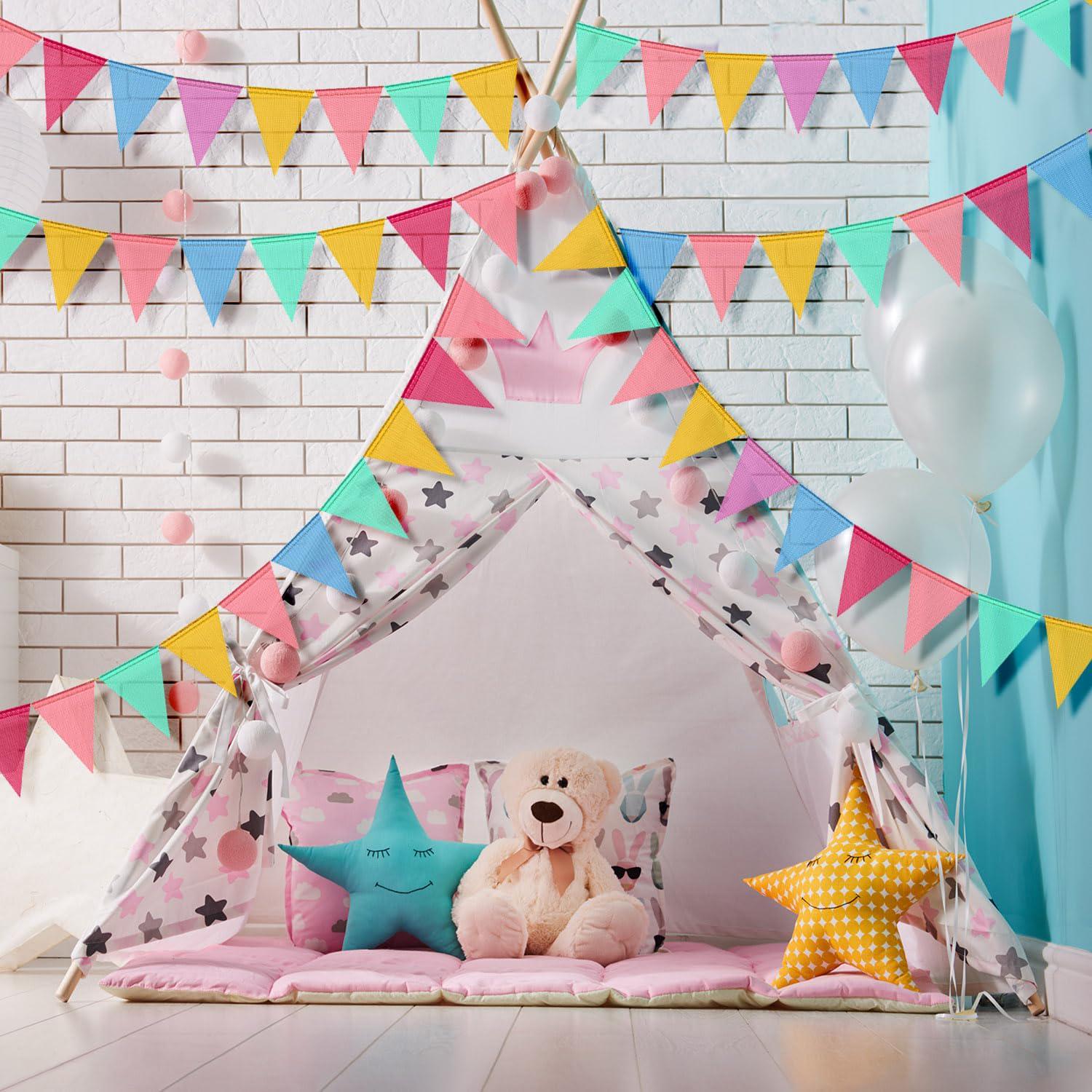 48 Pcs Rainbow Pennant Banner Flags 52 Ft Colorful Triangle Bunting Garland Party Decor