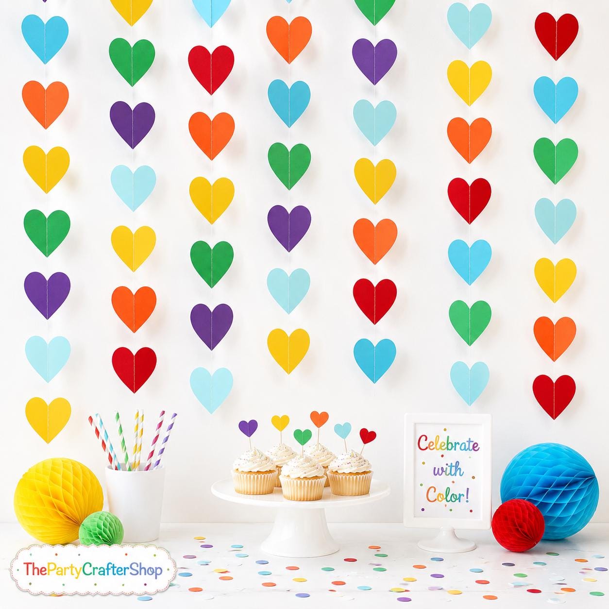 Rainbow Heart Garland 52 Ft Colorful Streamer Banner Party Decorations