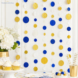 Royal Blue Gold White Polka Dot Garland Hanging Paper Circle Streamer Party Decor