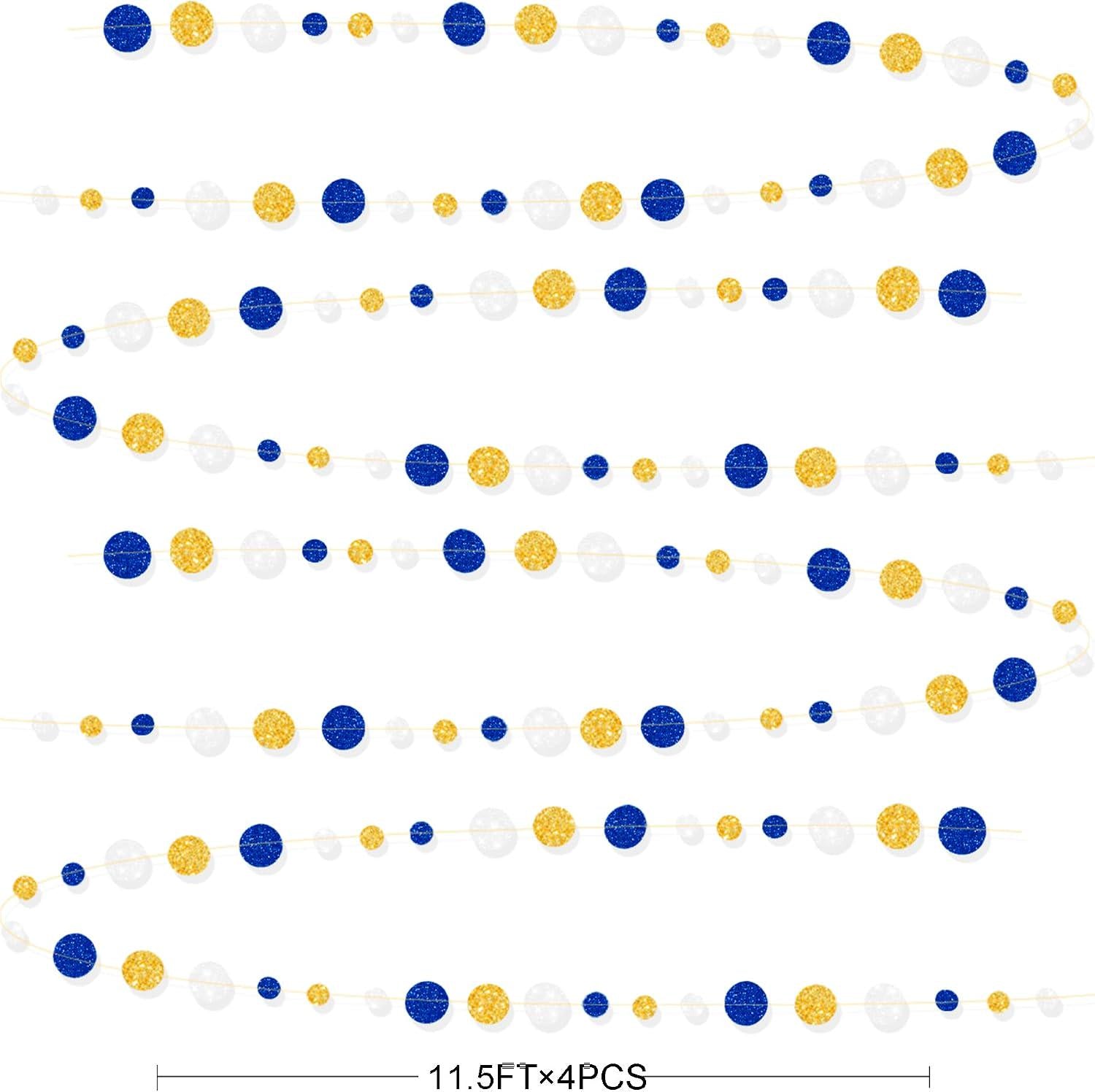 Royal Blue Gold White Polka Dot Garland Hanging Paper Circle Streamer Party Decor