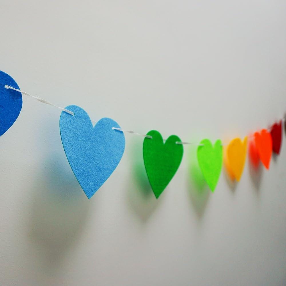 2 Pack Felt Heart Banner Colorful Rainbow Heart Garland Party Decorations