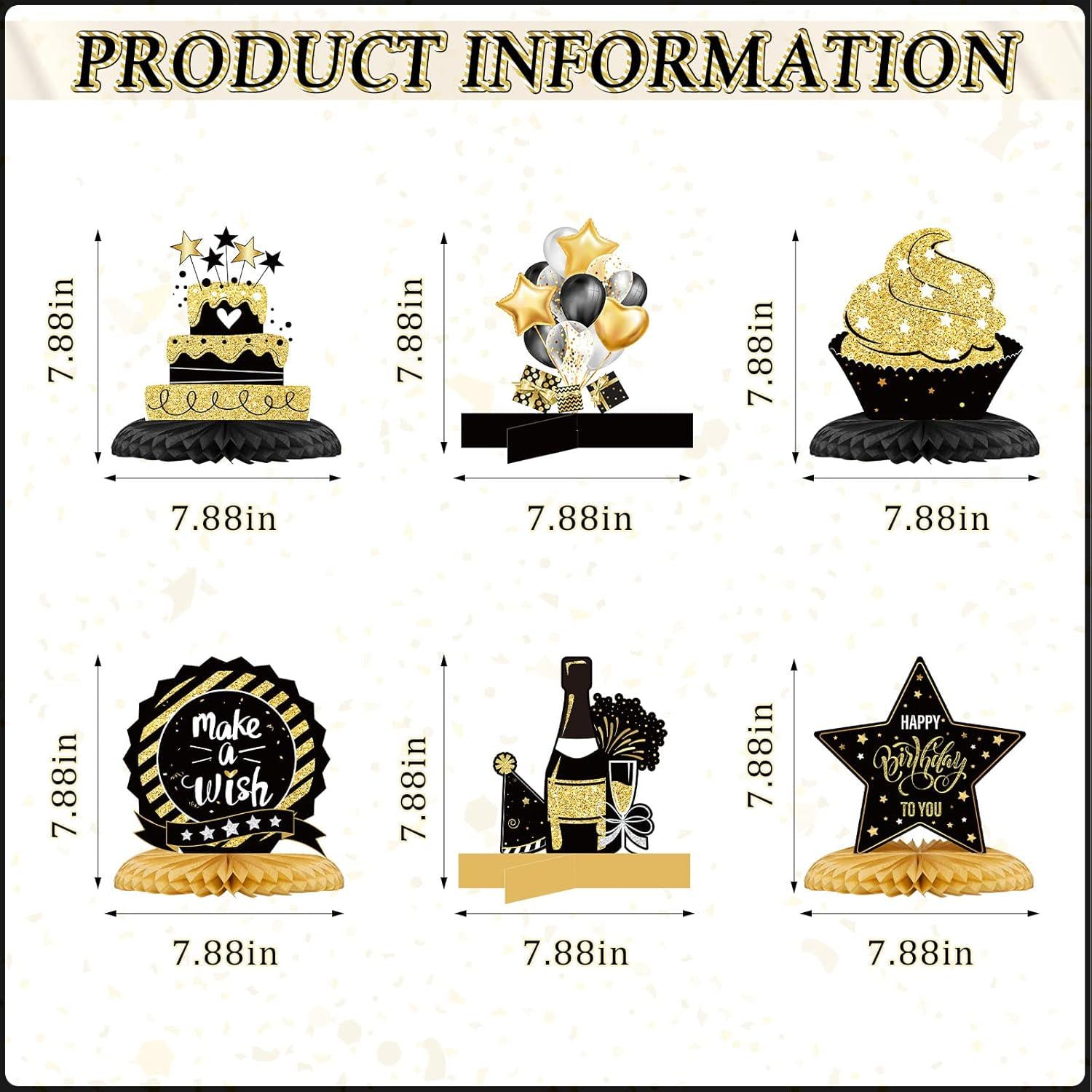 Gold Black Birthday Table Centerpieces 12 Pcs Honeycomb Party Decorations