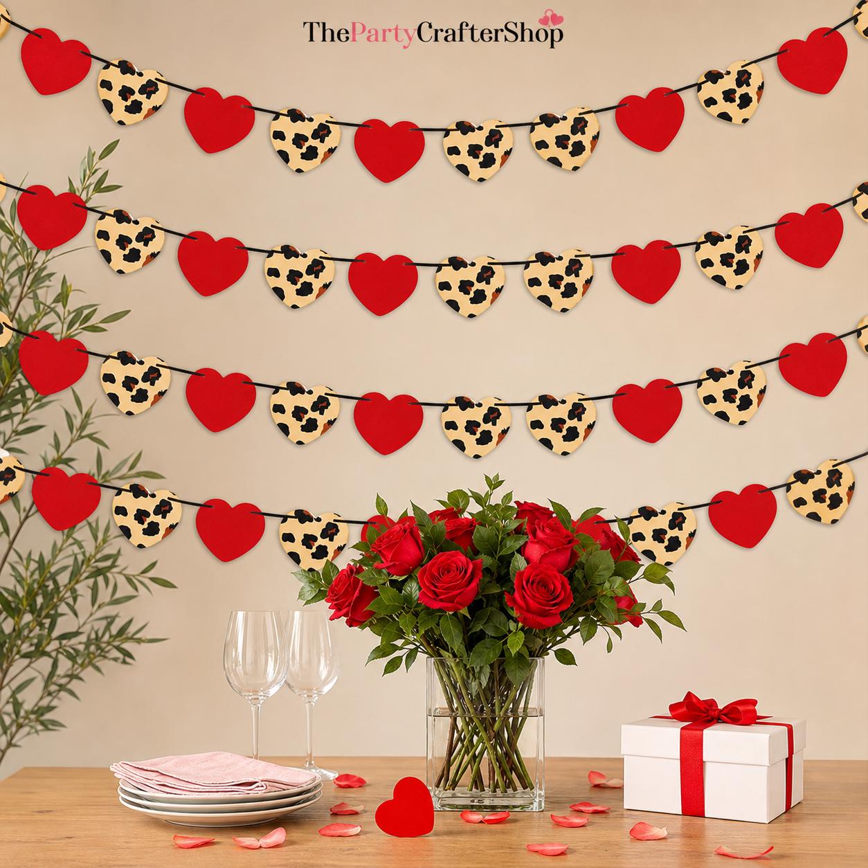 6 Pack Red Leopard Heart Banner Garland Pre Strung Valentine Party Decorations