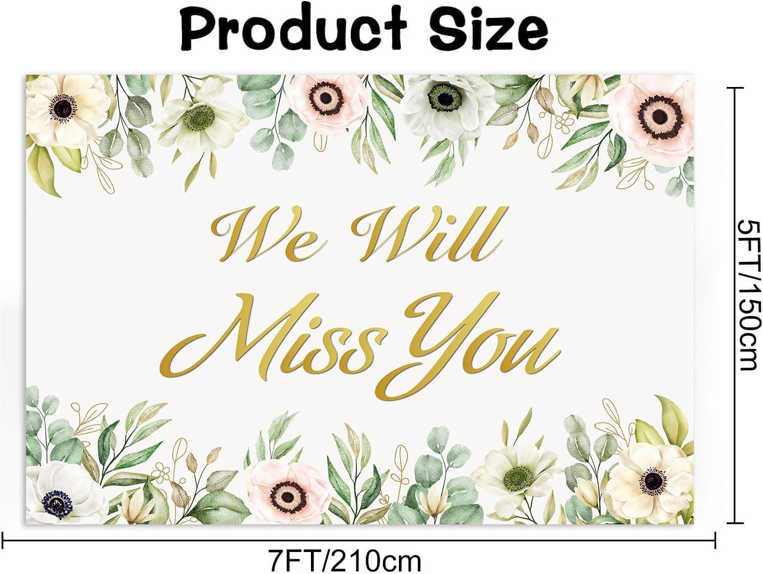We Will Miss You Backdrop Banner White Pink Floral Farewell Party Decor 7x5ft