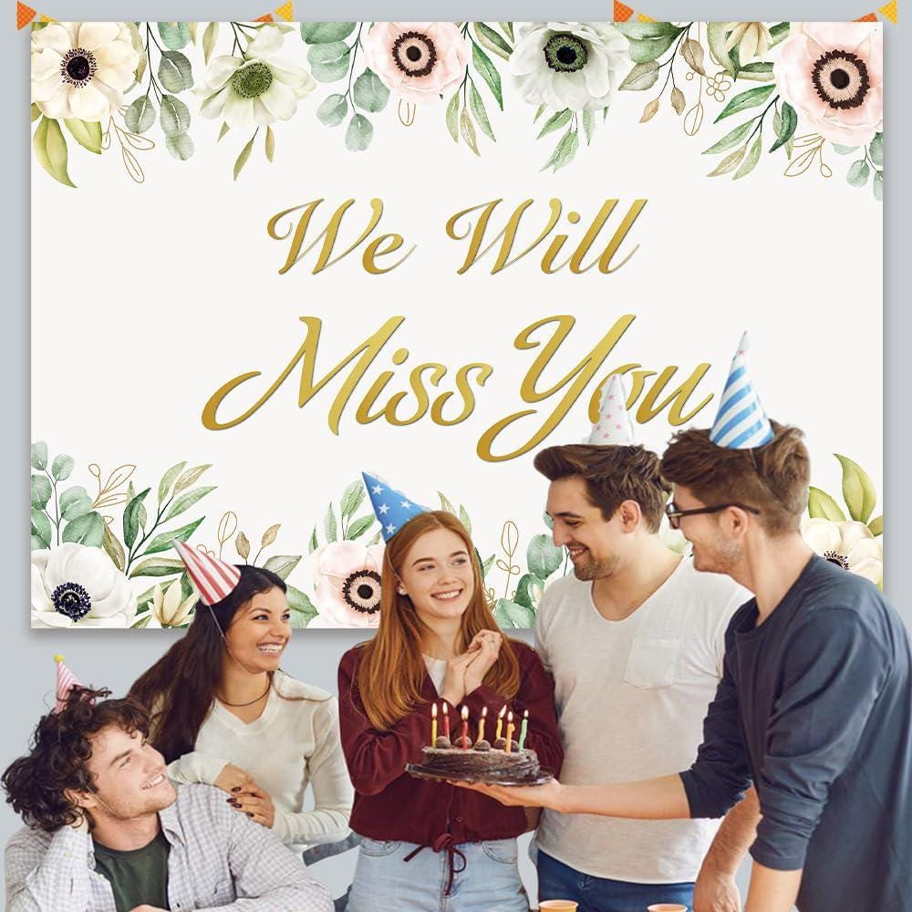 We Will Miss You Backdrop Banner White Pink Floral Farewell Party Decor 7x5ft
