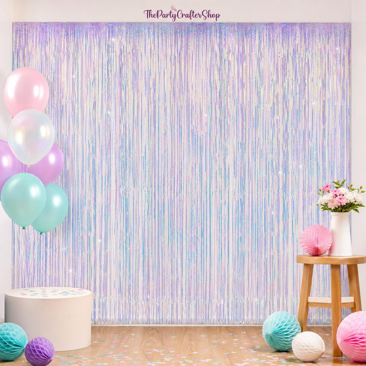 Iridescent Foil Fringe Curtain 2 Pcs Holographic Party Streamer Backdrop Decor