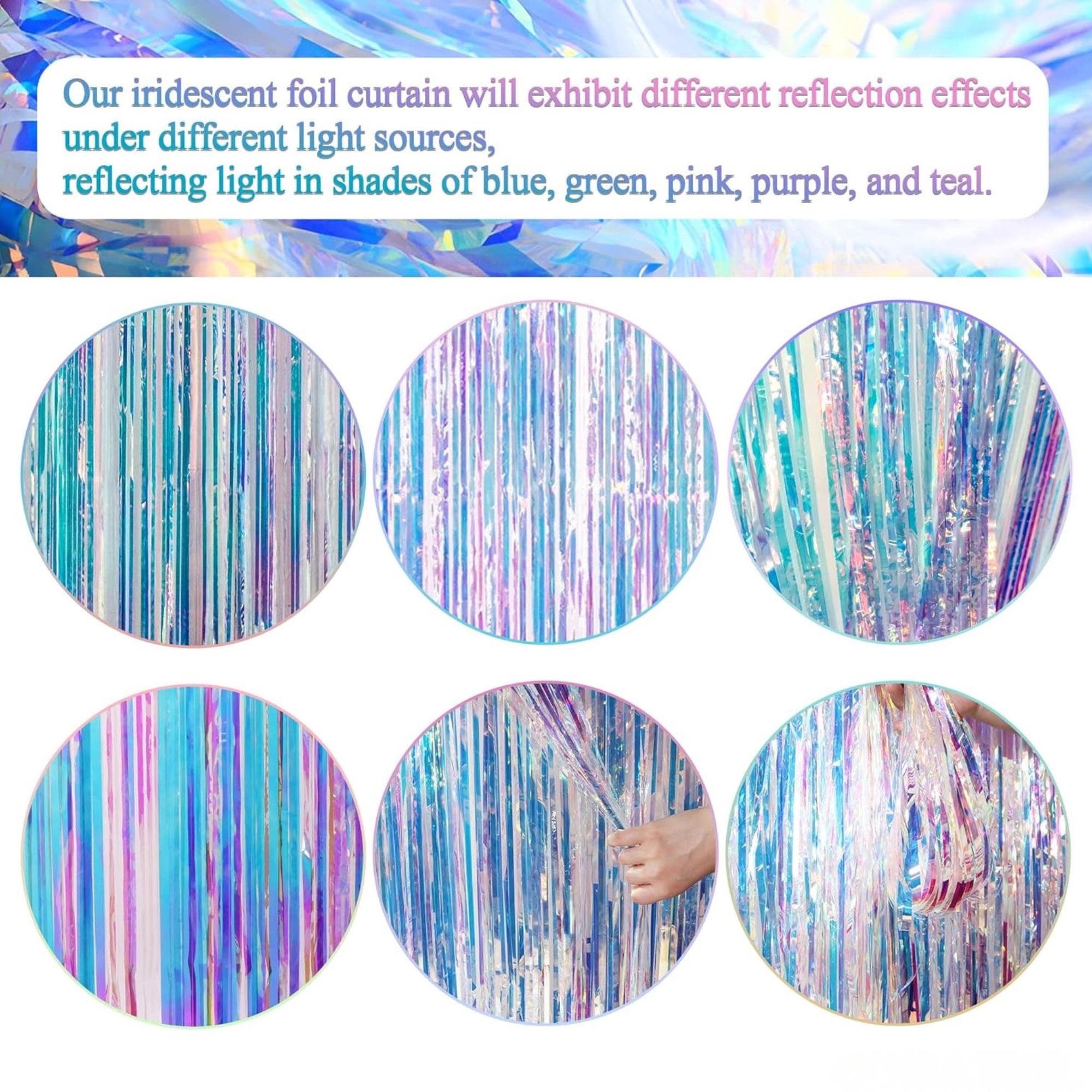 Iridescent Foil Fringe Curtain 2 Pcs Holographic Party Streamer Backdrop Decor