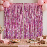 Pink Foil Fringe Curtain Backdrop Wavy Metallic Streamer Party Decorations
