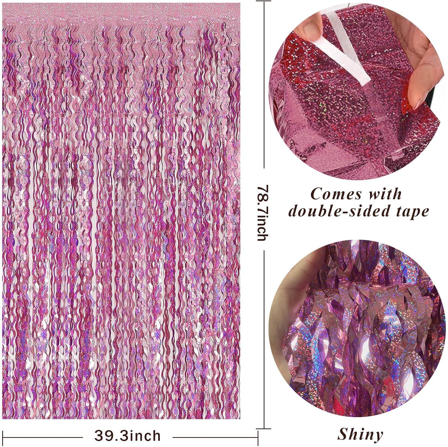 Pink Foil Fringe Curtain Backdrop Wavy Metallic Streamer Party Decorations