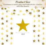 104ft Gold Star Garland | 8 Pc Glitter Hanging Star Banner | Birthday Wedding Christmas Party Decorations