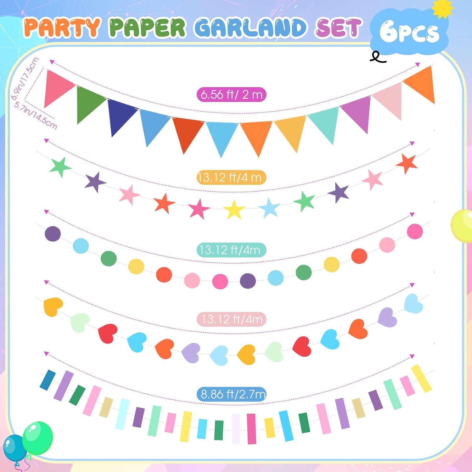 Rainbow Garland Banner | Colorful Pennant Streamers for Parties, Classrooms