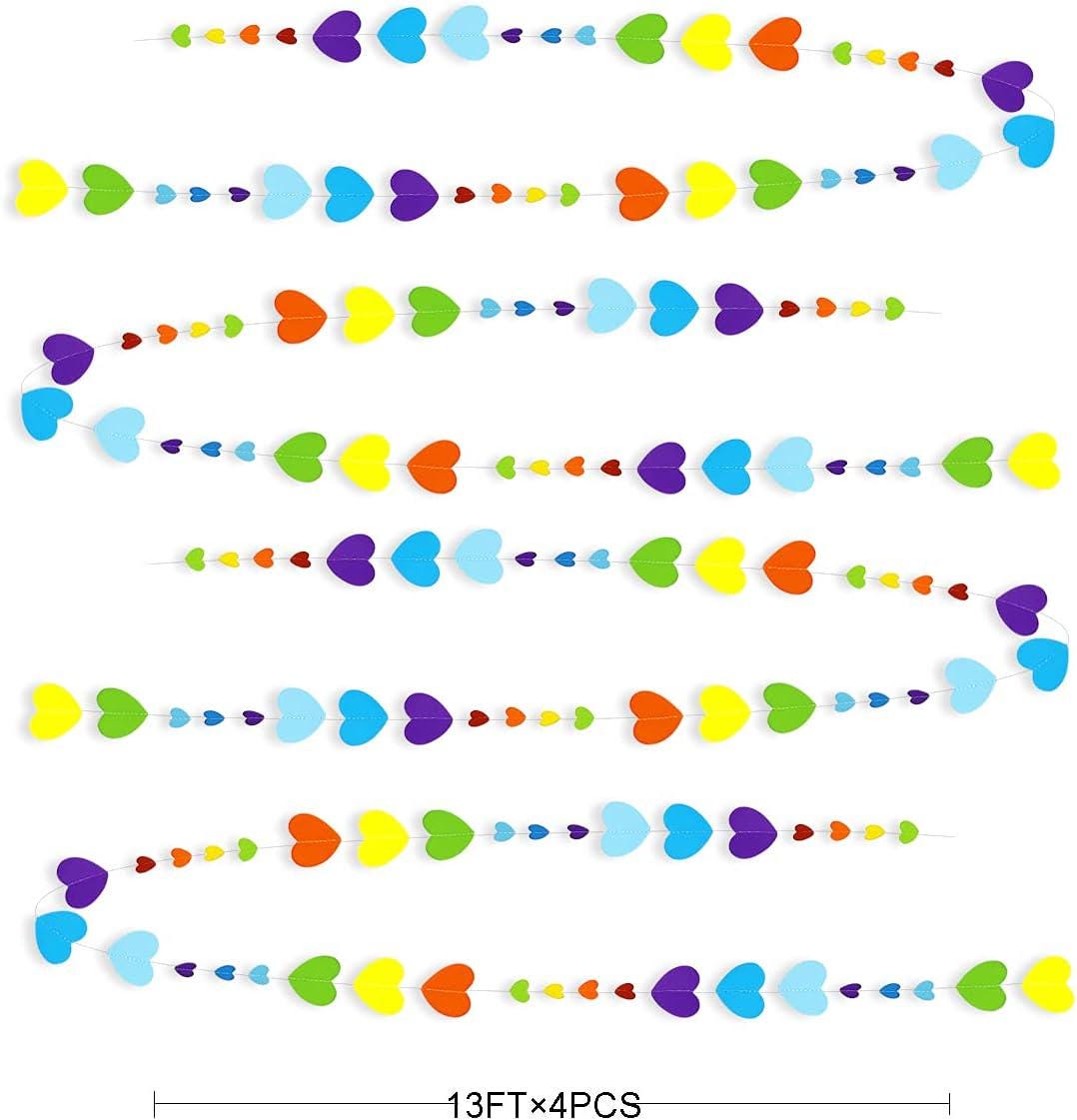 52ft Rainbow Heart Garland | Colorful Paper Love Streamer Banner | Valentine Birthday Wedding Shower Decor
