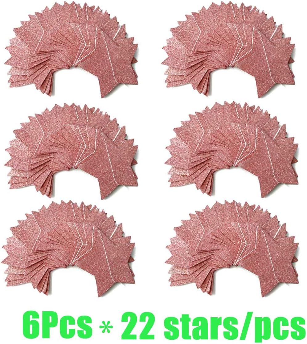 6 Pack Rose Gold Glitter Star Garland | 50ft Paper Bunting Party Decor
