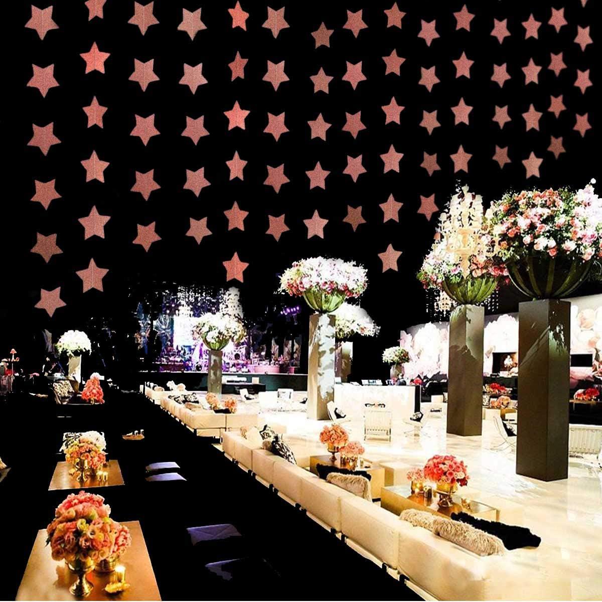 6 Pack Rose Gold Glitter Star Garland | 50ft Paper Bunting Party Decor