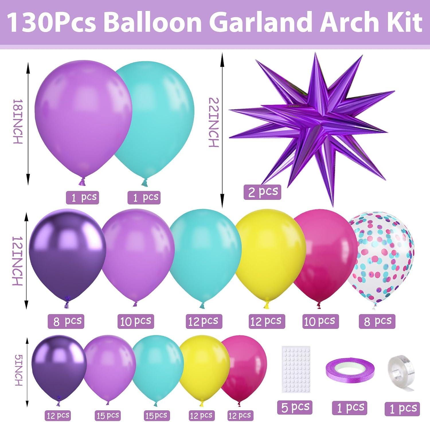 Purple Blue Pink Teal Yellow Balloon Arch Garland Kit | Kids Birthday Party Decor