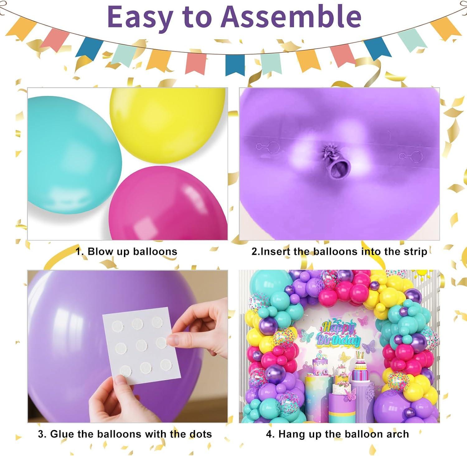 Purple Blue Pink Teal Yellow Balloon Arch Garland Kit | Kids Birthday Party Decor