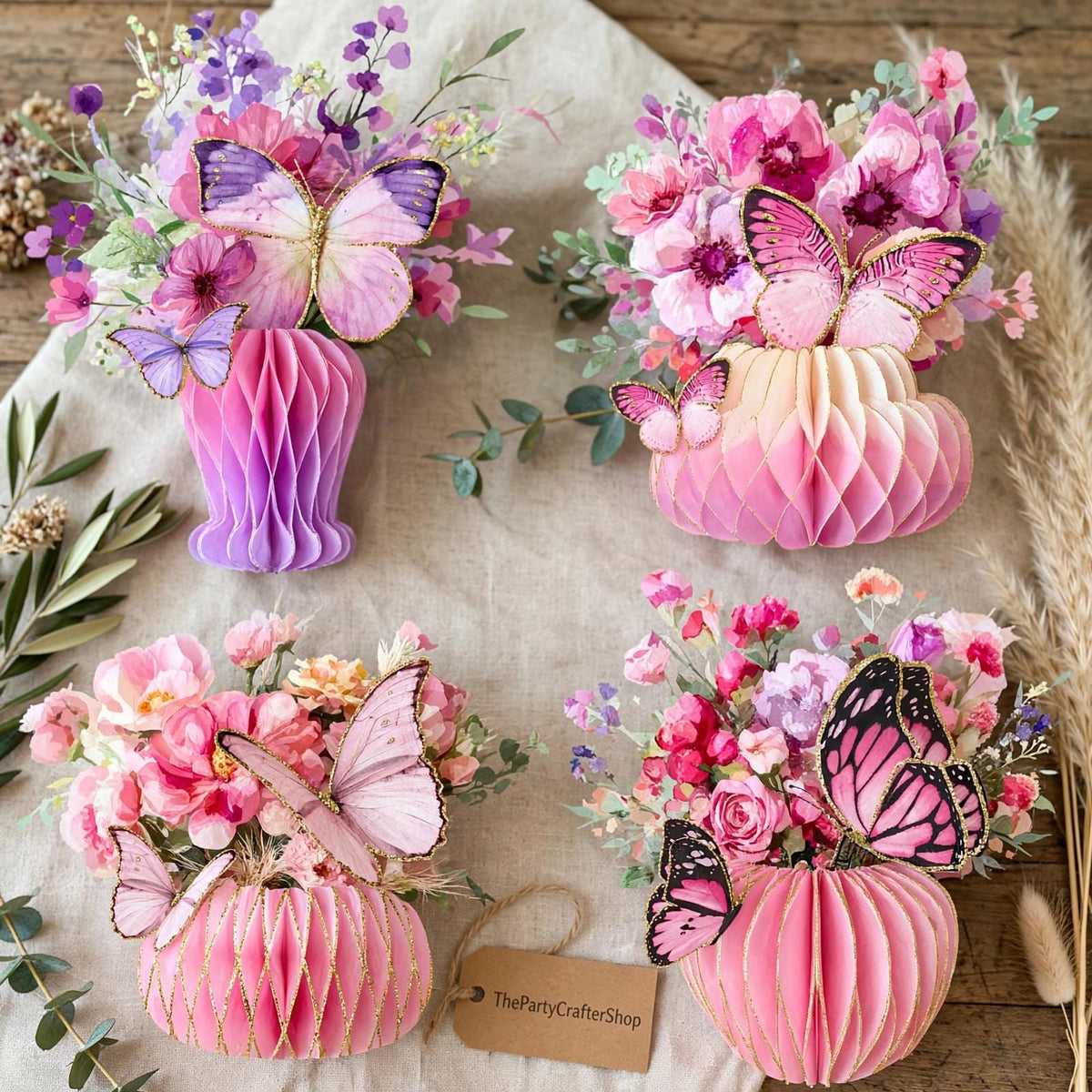 Women Birthday Centerpieces | Pink Purple Honeycomb Table Decor | Bridal Shower Wedding Party Decorations