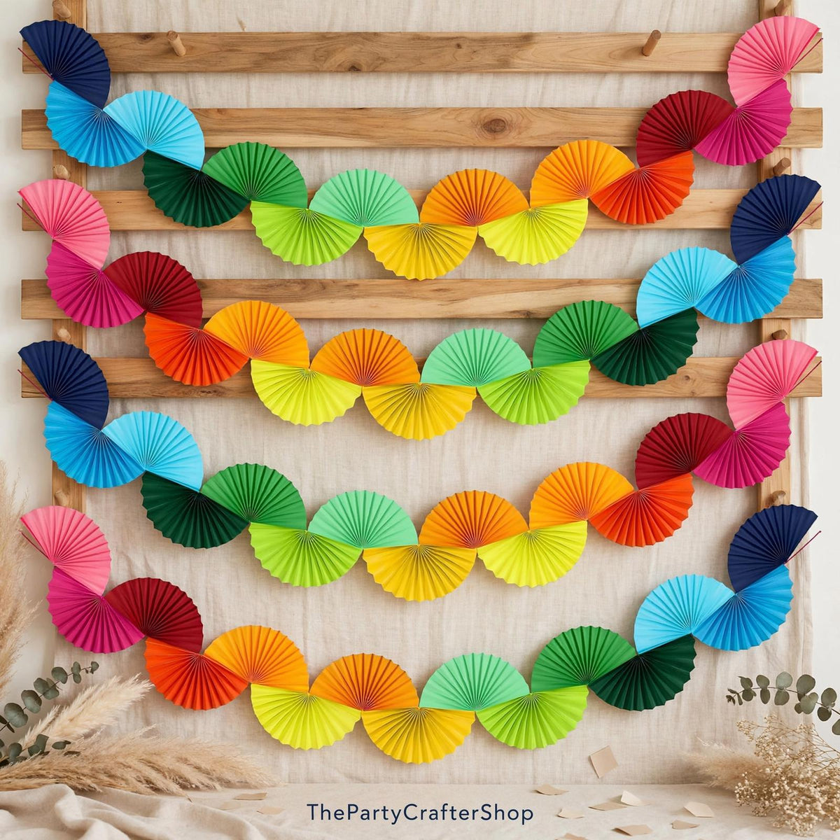 Rainbow Fan Garland | 4 Pack Colorful Paper Chain Banner | Birthday Wedding Shower Party Decorations