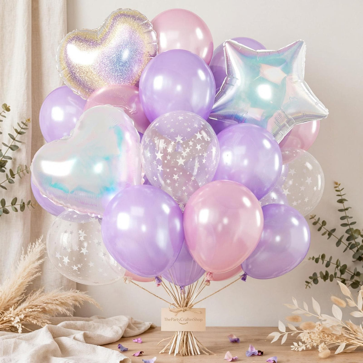 Pink Purple Pearl Balloon Set | Iridescent Star Heart Party Decor