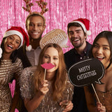 2 Pack Pink Foil Fringe Curtain Metallic Tinsel Backdrop Party Decorations