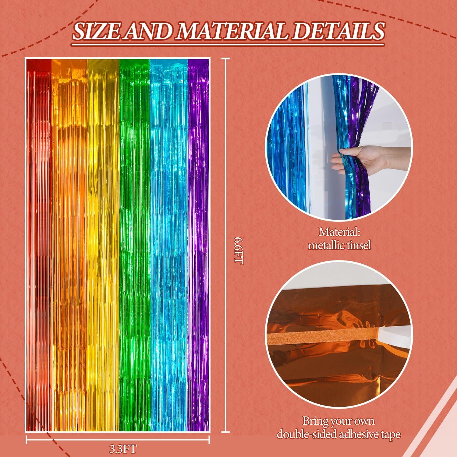 2 Pack Rainbow Foil Fringe Curtain Shiny Tinsel Backdrop Party Decorations