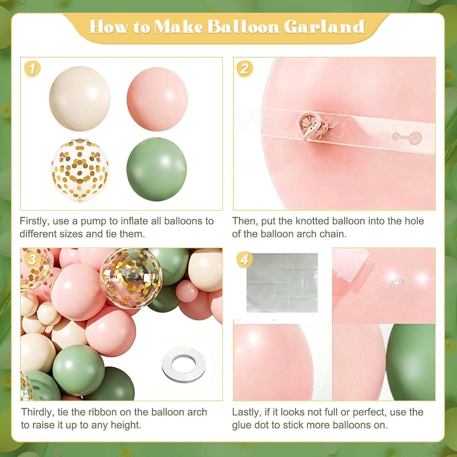 Sage Green Pink Balloon Garland Arch Kit | Pastel Wedding Birthday Party Decor