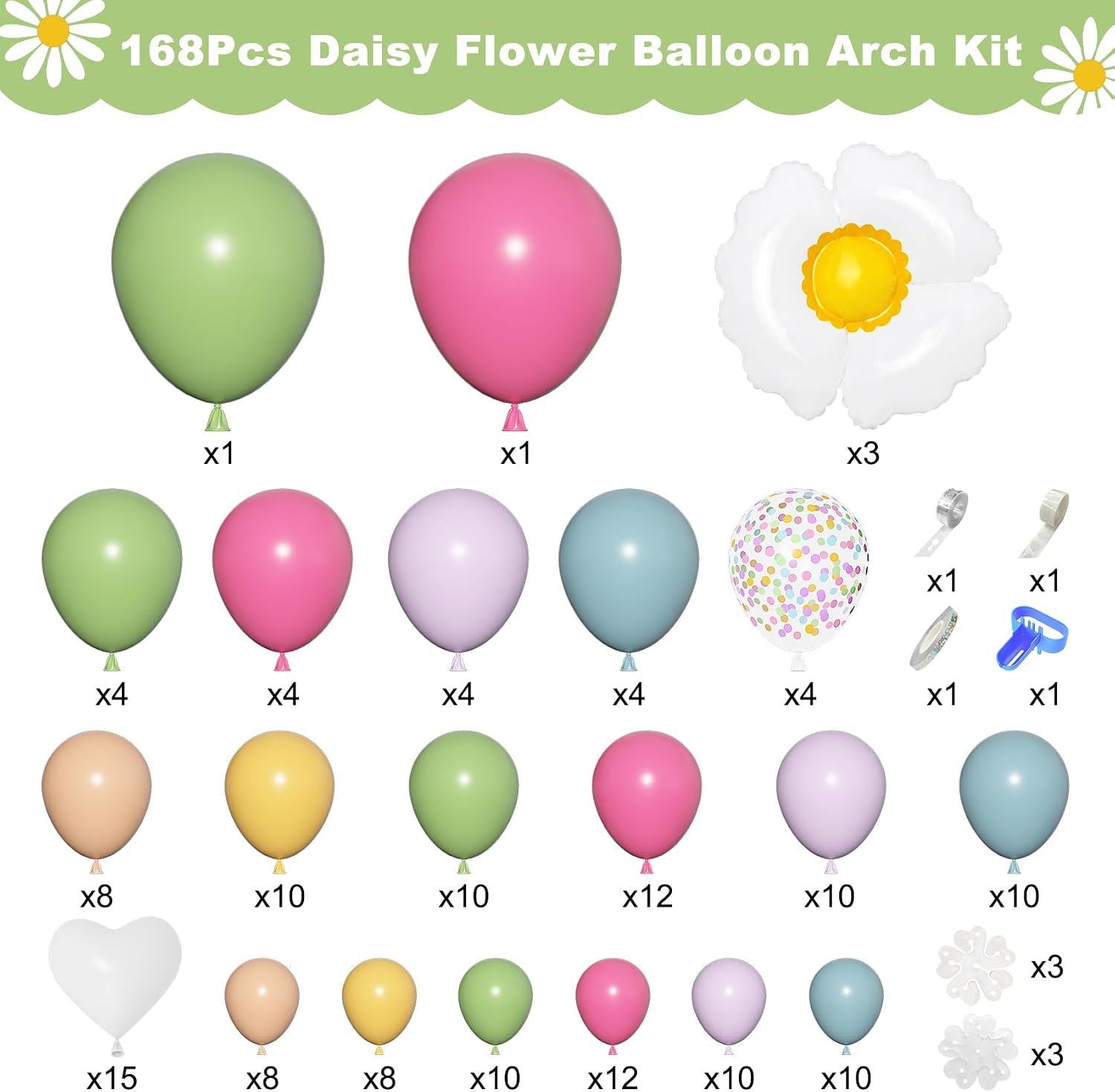 Daisy Balloon Arch Garland Kit | Pastel Flower Party Decor (168 Pc)