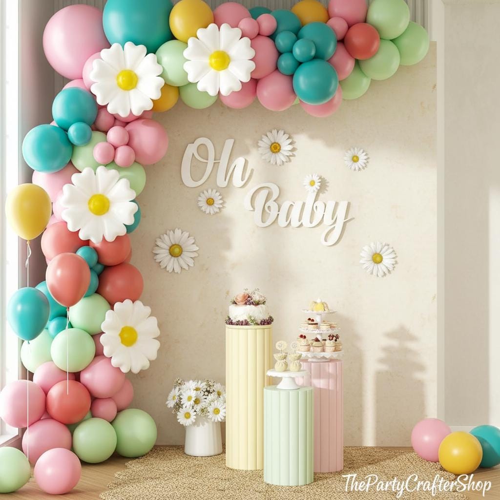 Daisy Balloon Arch Kit | Teal, Yellow, Green, Pink Balloons | Groovy Party Decor