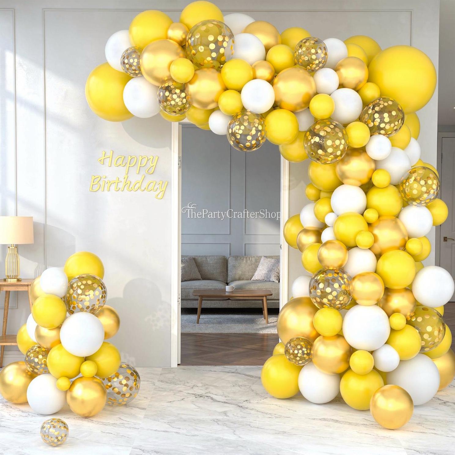 Yellow Gold Confetti Balloon Arch Garland Kit | Birthday Party Decor