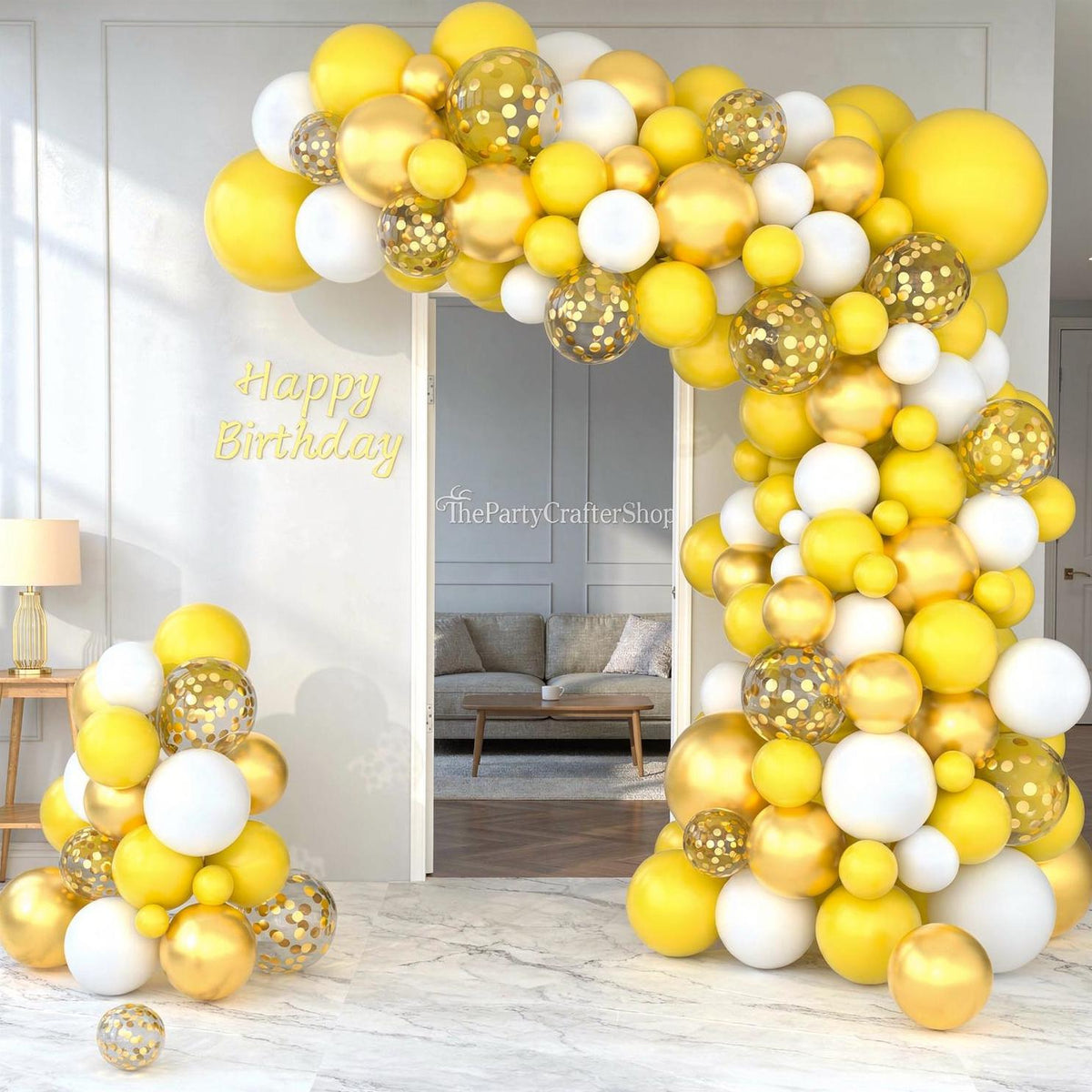 Yellow Gold Confetti Balloon Arch Garland Kit | Birthday Party Decor