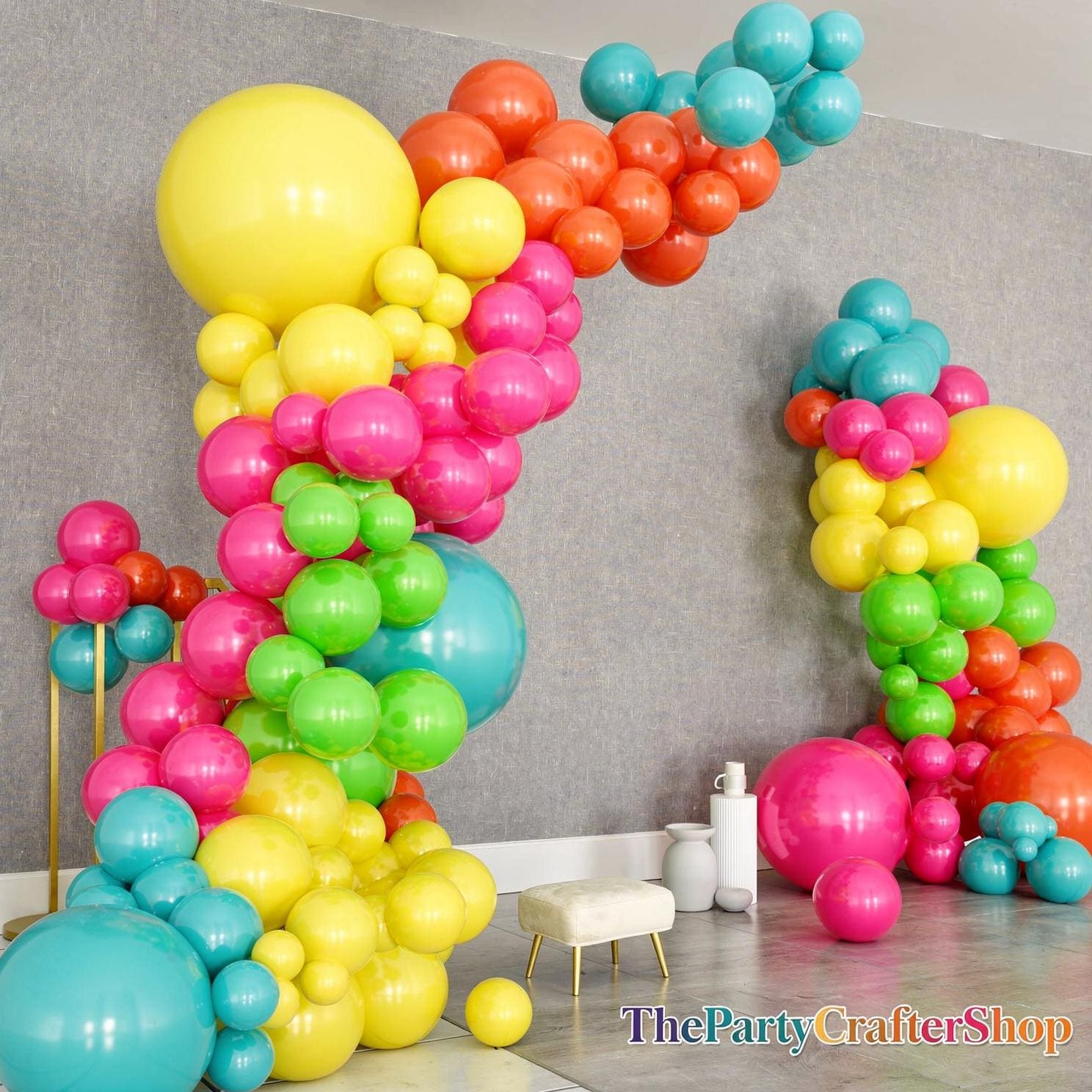 Tropical Balloon Arch Kit | Hot Pink, Green, Orange, Yellow, Teal Balloons | Summer Party Decor