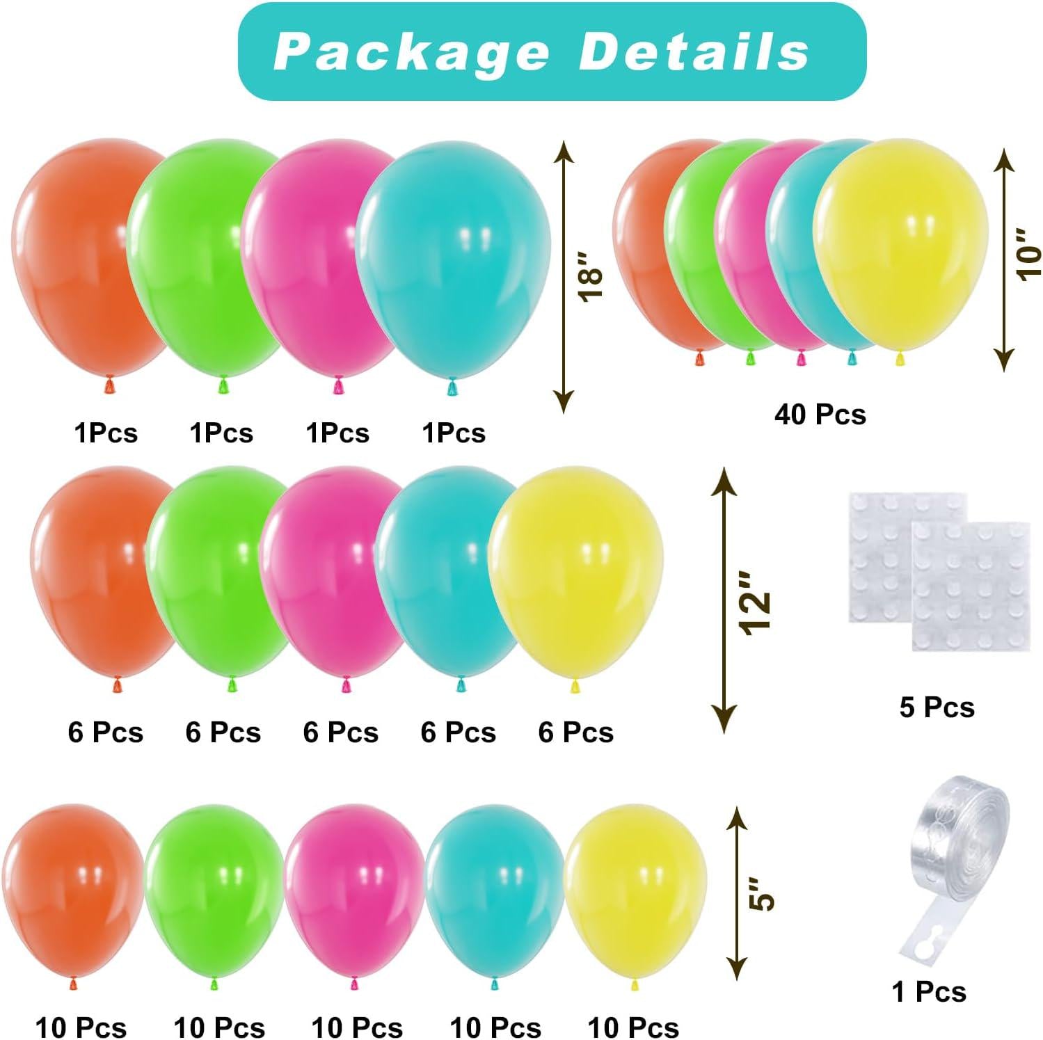 Tropical Balloon Arch Kit | Hot Pink, Green, Orange, Yellow, Teal Balloons | Summer Party Decor