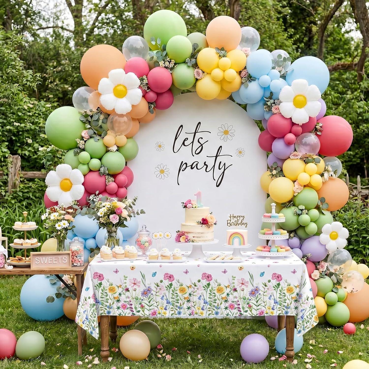 Daisy Balloon Arch Kit | Wildflower Garland, Tablecloth | Baby Shower, Birthday Decor
