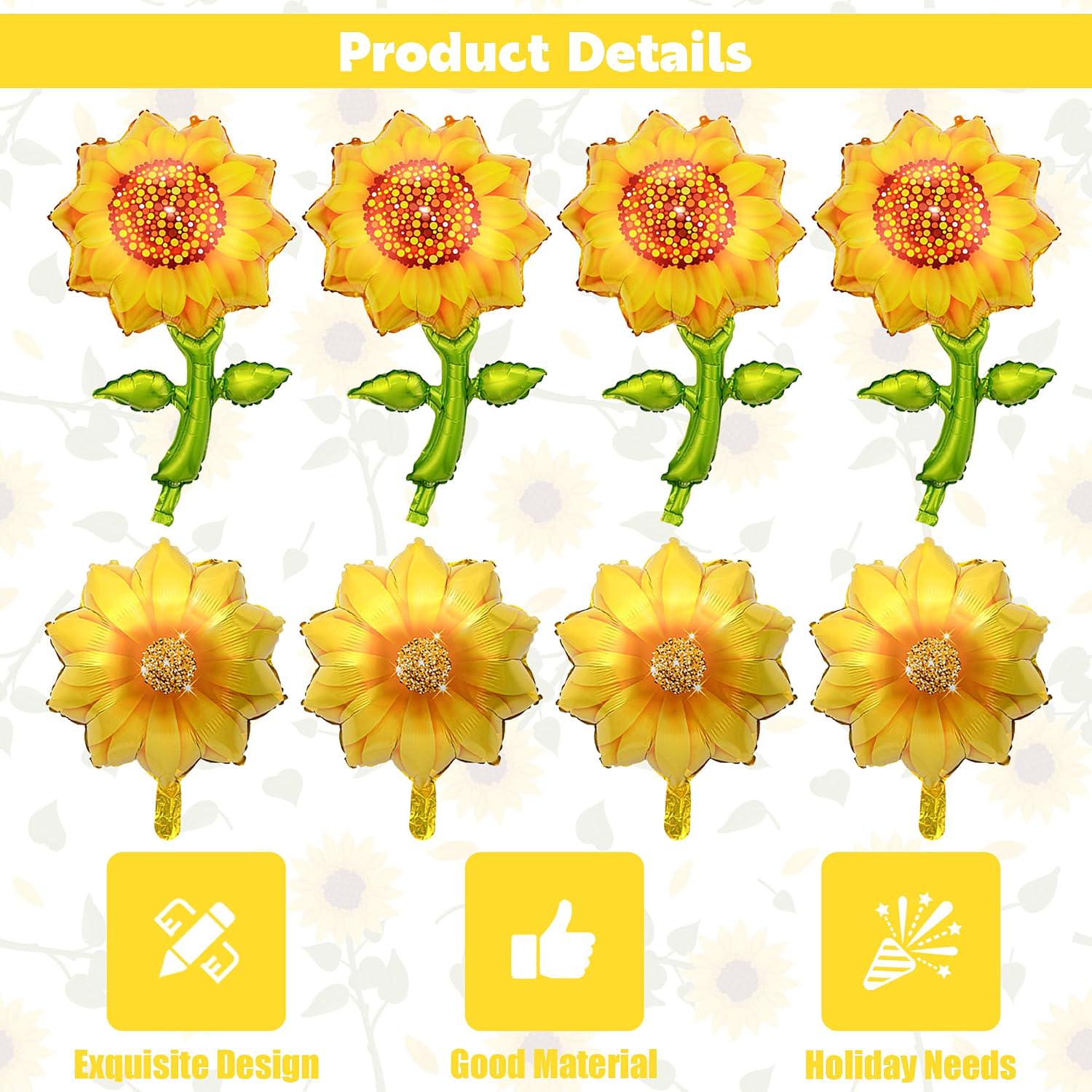 Sunflower Foil Balloon Set | Large Flower Party Decor (8 Pc)