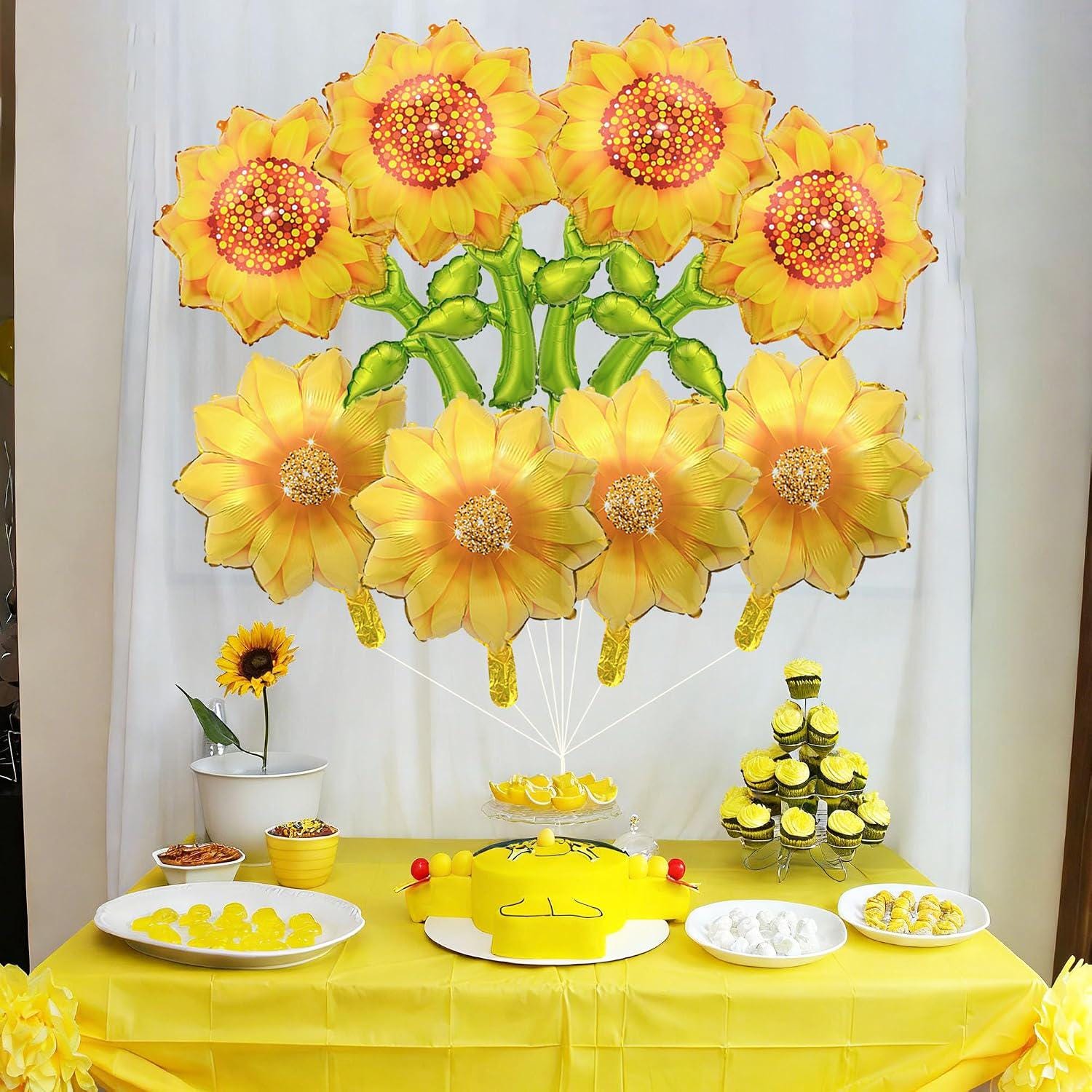 Sunflower Foil Balloon Set | Large Flower Party Decor (8 Pc)