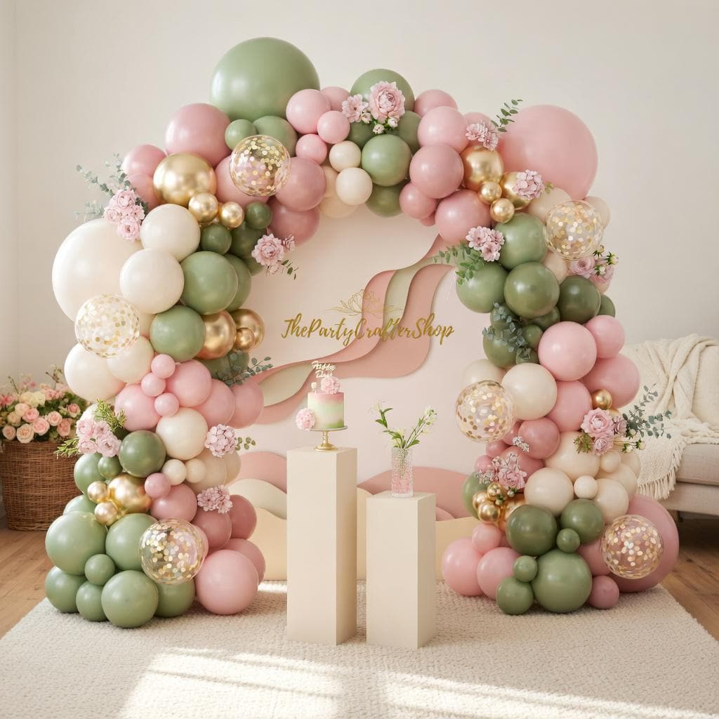 Sage Green Pink Balloon Arch Garland Kit | Double Stuffed Dusty Pink | Baby Shower Wedding